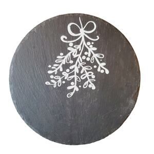 Merry & Bright Mistletoe Holiday Trivet Kitchenware Black & White 10" Collecible